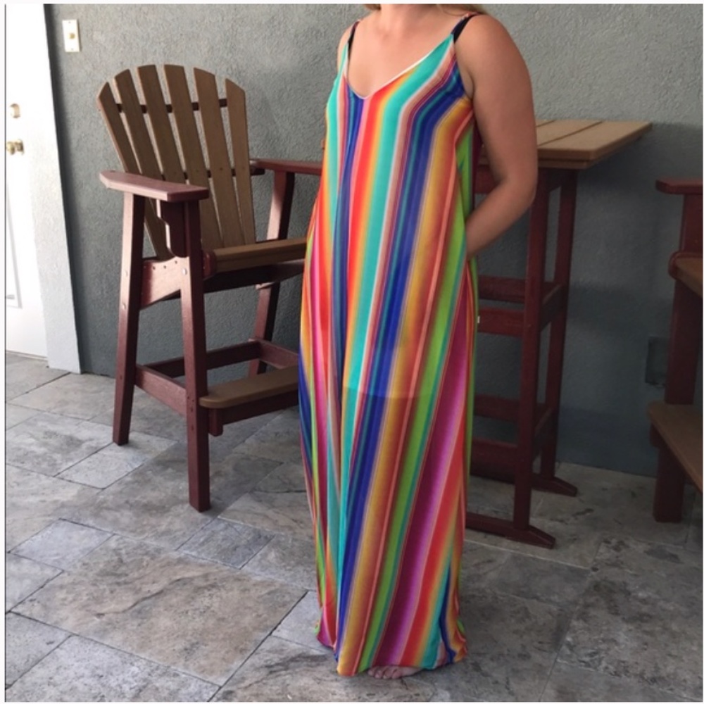 Maxi dress w/pockets Rainbow Striped sz LG